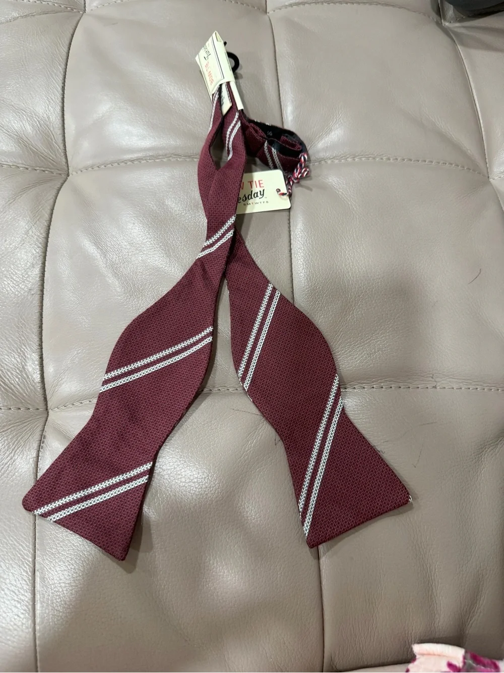 Bow Tie Tuesday Burgundy Stripe Bow Tie Wool Silk Blend NWT Preppy Classic
